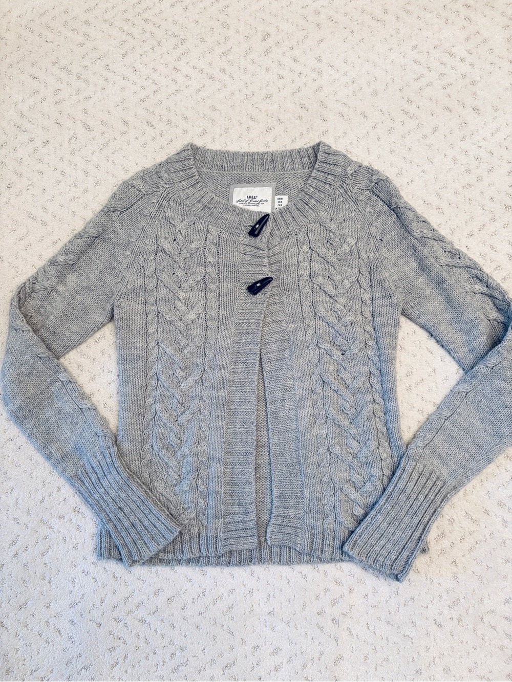 HM LOGG Winter Wool Alpaca Blend Cardigan Sweater Size M Light Grey Cable Knit